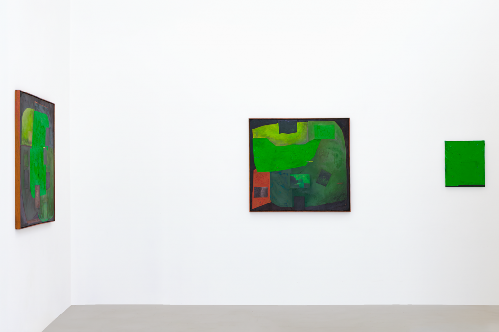 install shot from turning worm exhibition showing three paintings